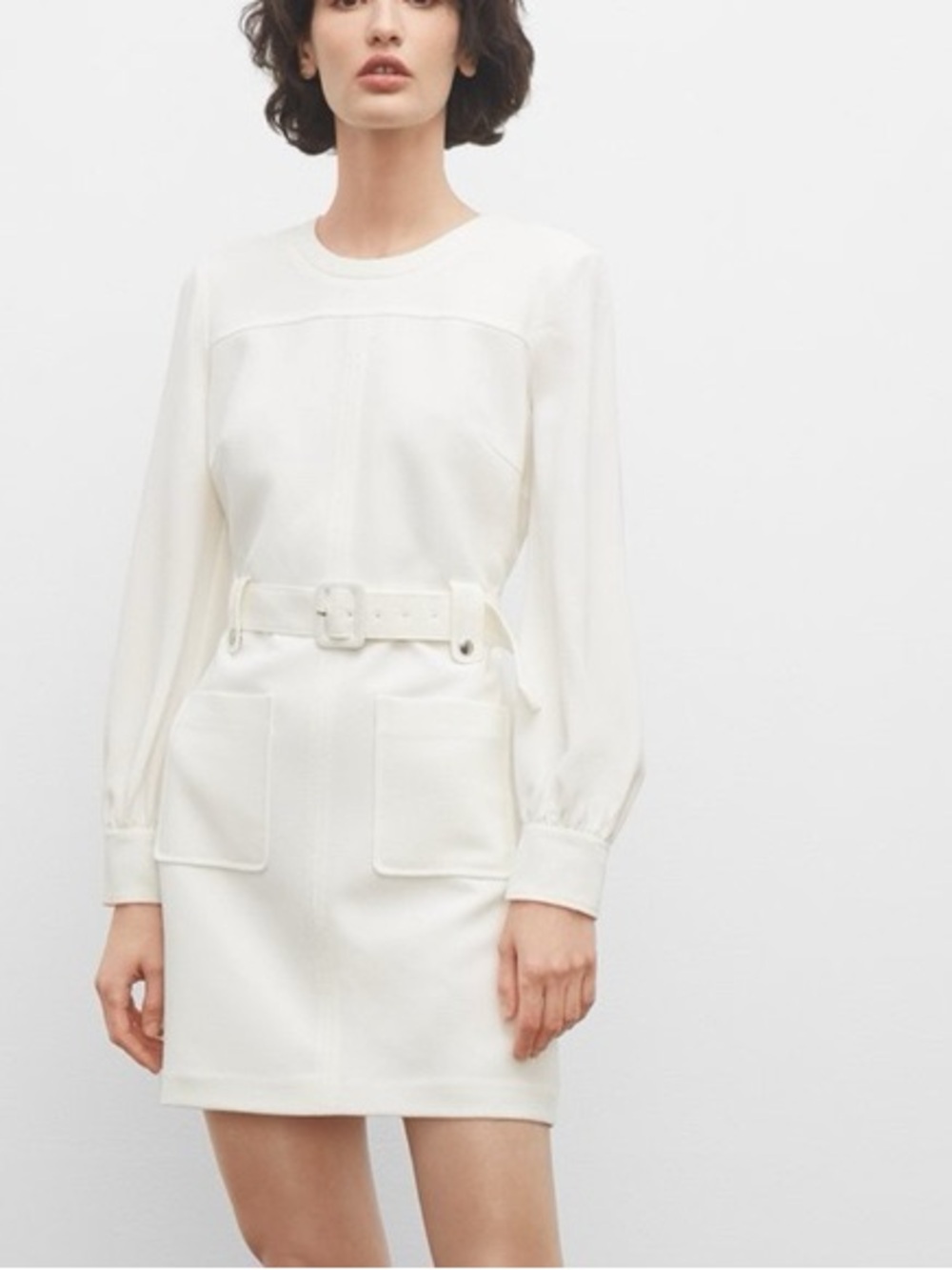 Club Monsco White Belted Long-Sleeve Dress